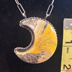 Merle House Jr. Navajo Sterling Silver Bumblebee Jasper Crescent Moon Necklace